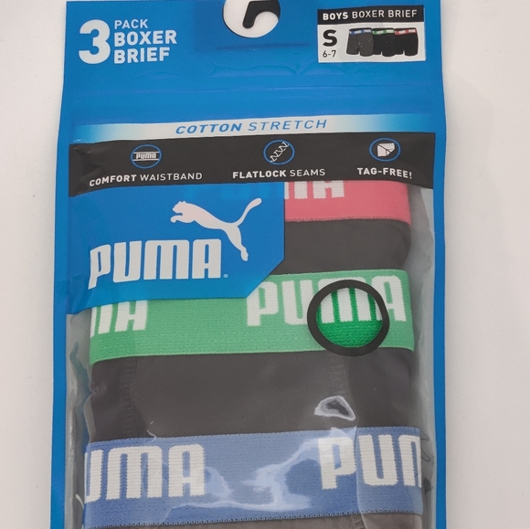 Boy's PUMA 3 pair Boxer Briefs Cotton Stretch Premium Underwear Size S 6/7  NIP - Picture 1 of 2